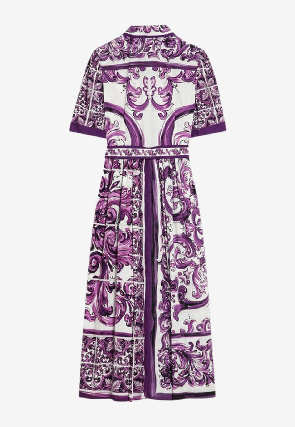 Dolce & Gabbana Majolica Print Poplin Midi Dress Purple F6JFNTFI5JP/R_DOLCE-HP5DQ
