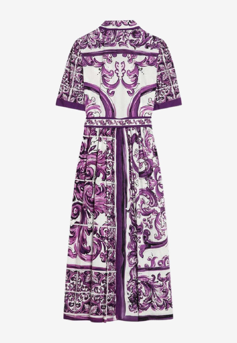 Dolce & Gabbana Majolica Print Poplin Midi Dress Purple F6JFNTFI5JP/R_DOLCE-HP5DQ
