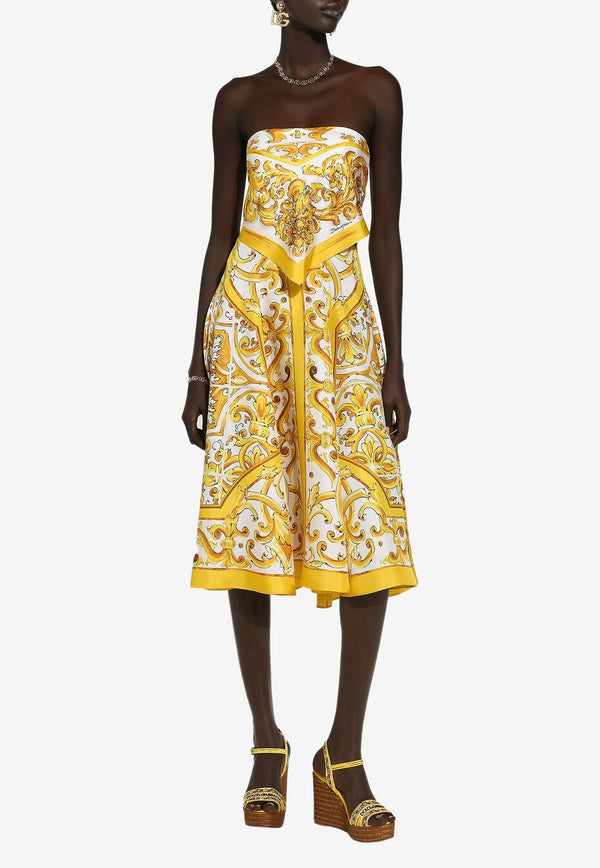 Dolce & Gabbana Majolica Print Strapless Silk Midi Dress F6JFQT HI1T1 HG5DQ Yellow