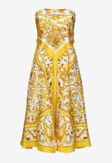 Dolce & Gabbana Majolica Print Strapless Silk Midi Dress F6JFQT HI1T1 HG5DQ Yellow