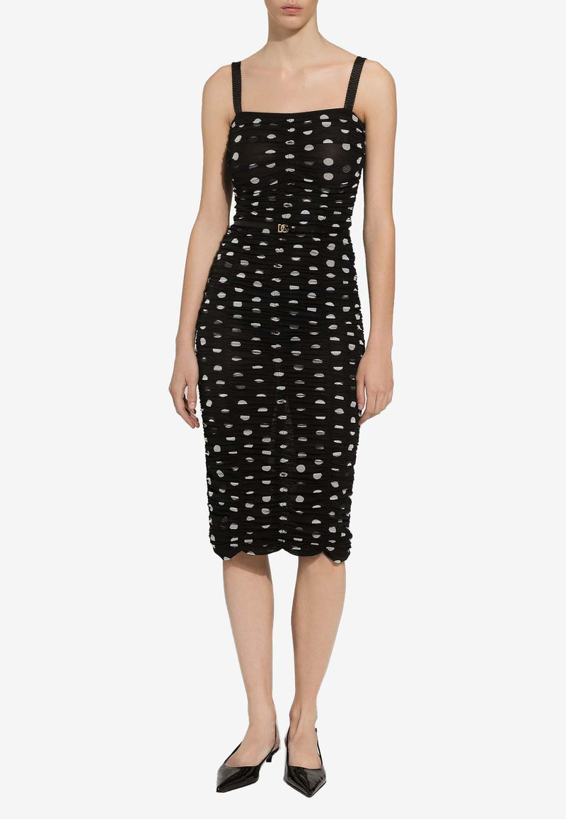 Dolce & Gabbana Polka Dot Print Draped Tulle Midi Dress F6JHXT FSRP7 HNZRW Black