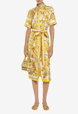 Dolce & Gabbana Majolica Print Silk Midi Shirt Dress F6JICT HI1TK HG3TN Yellow