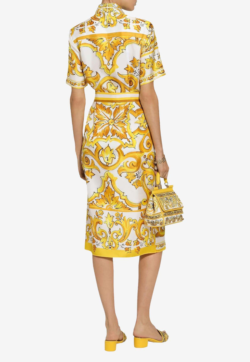 Dolce & Gabbana Majolica Print Silk Midi Shirt Dress F6JICT HI1TK HG3TN Yellow