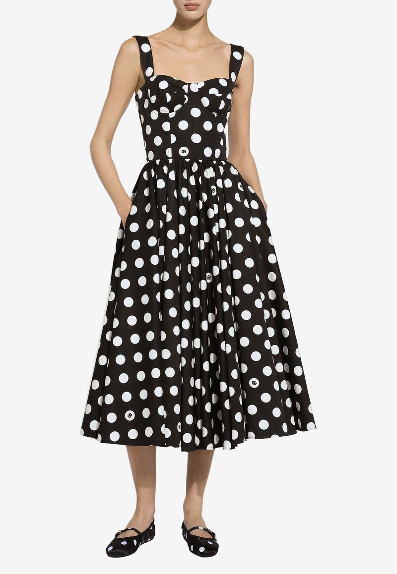 Dolce & Gabbana Polka Dot Print Midi Corset Dress F6JJDT HS5R9 HNZSW Black