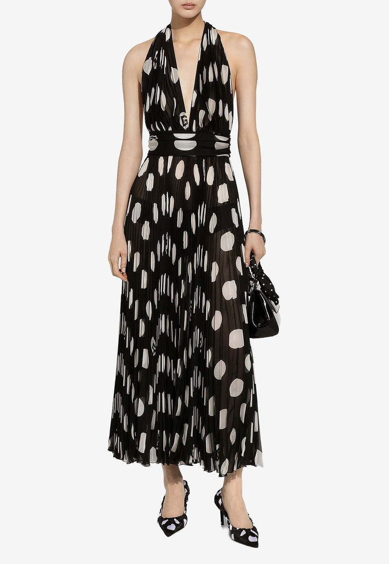 Dolce & Gabbana Polka Dot Print Pleated Chiffon Midi Dress F6JJET IS1I7 HNSRA Black