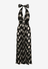 Dolce & Gabbana Polka Dot Print Pleated Chiffon Midi Dress F6JJET IS1I7 HNSRA Black