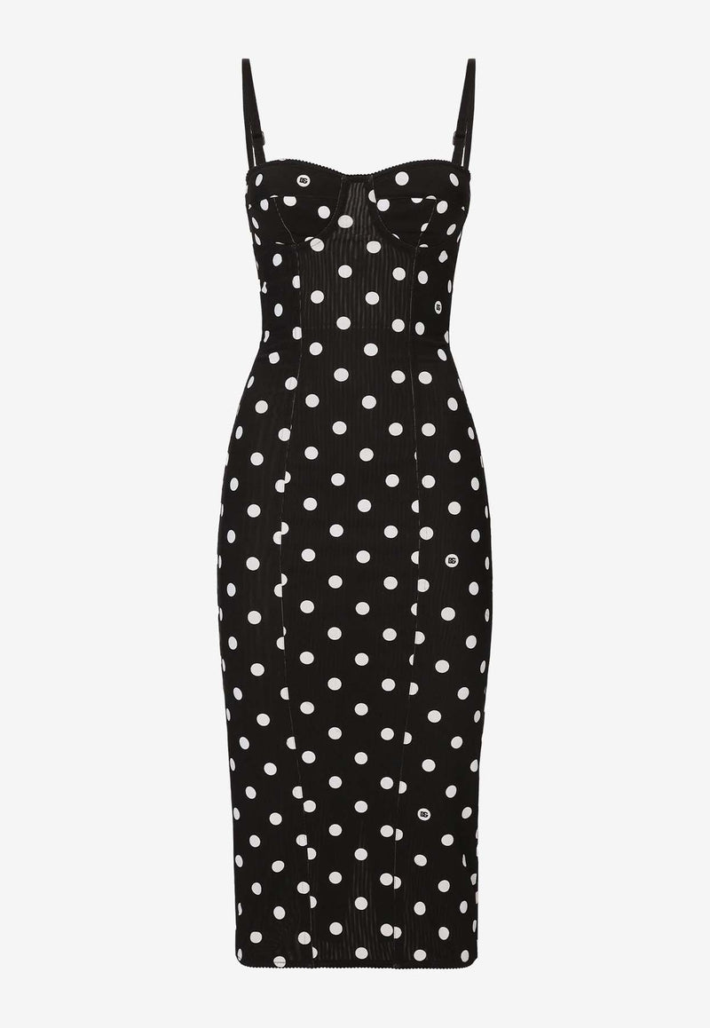 Dolce & Gabbana Polka Dot Print Corset Midi Dress F6JJYT FSUBH HNZRW Black