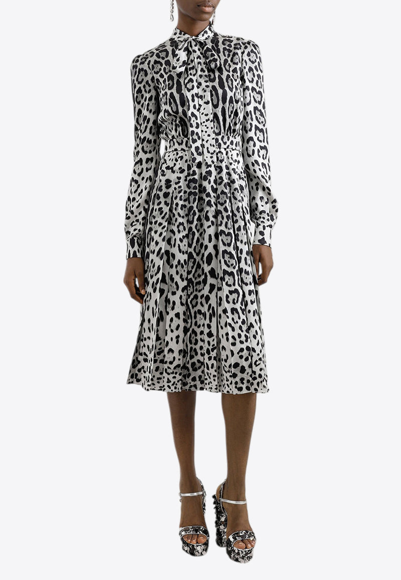 Dolce & Gabbana Leopard Print Satin Midi Dress Multicolor F6JQUT FS1GT HI13N