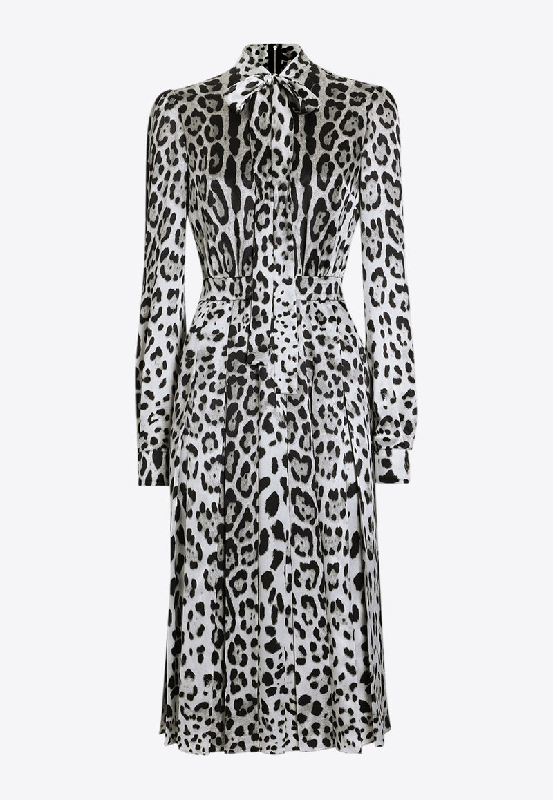 Dolce & Gabbana Leopard Print Satin Midi Dress Multicolor F6JQUT FS1GT HI13N