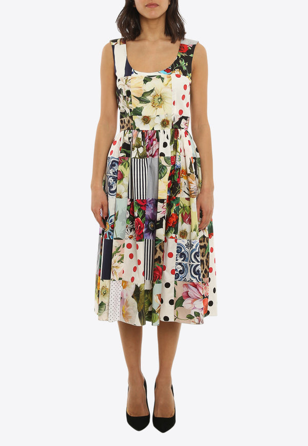Dolce & Gabbana Sicilian Patchwork Midi Dress Multicolor F6N0BT GDY45 S9000
