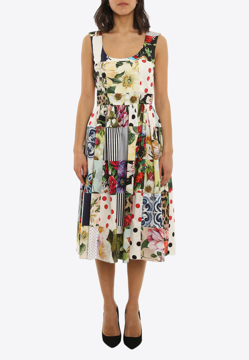 Dolce & Gabbana Sicilian Patchwork Midi Dress Multicolor F6N0BT GDY45 S9000