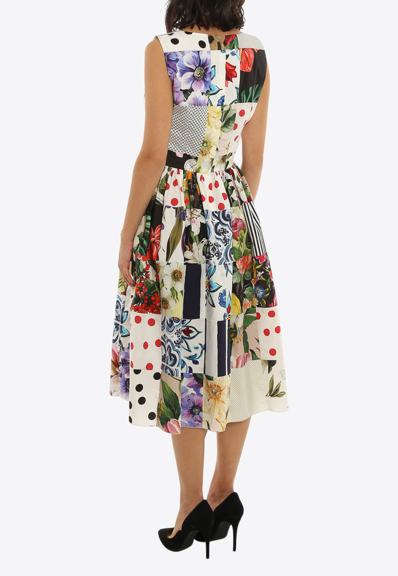 Dolce & Gabbana Sicilian Patchwork Midi Dress Multicolor F6N0BT GDY45 S9000
