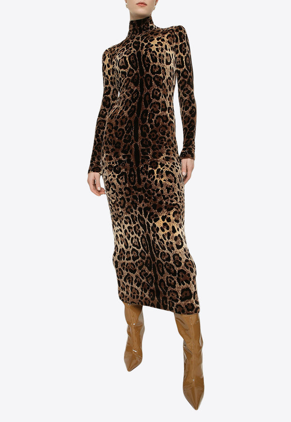 Dolce & Gabbana Leopard Print Turtleneck Midi Dress Brown F6R6OT FJ7D5 S8350