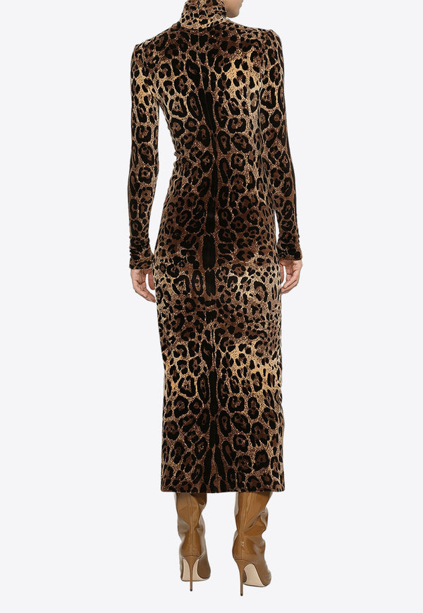 Dolce & Gabbana Leopard Print Turtleneck Midi Dress Brown F6R6OT FJ7D5 S8350