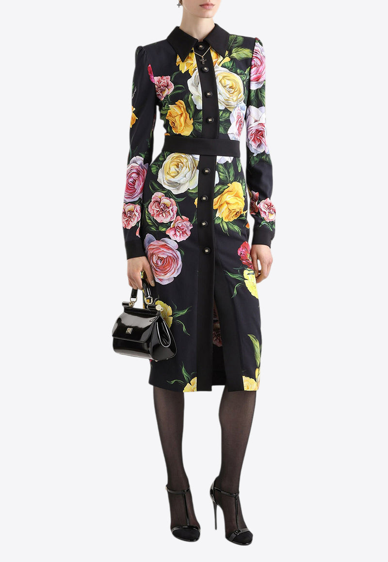 Dolce & Gabbana Floral Print Midi Cady Dress Multicolor F6TLDT FSRPH HN5IY