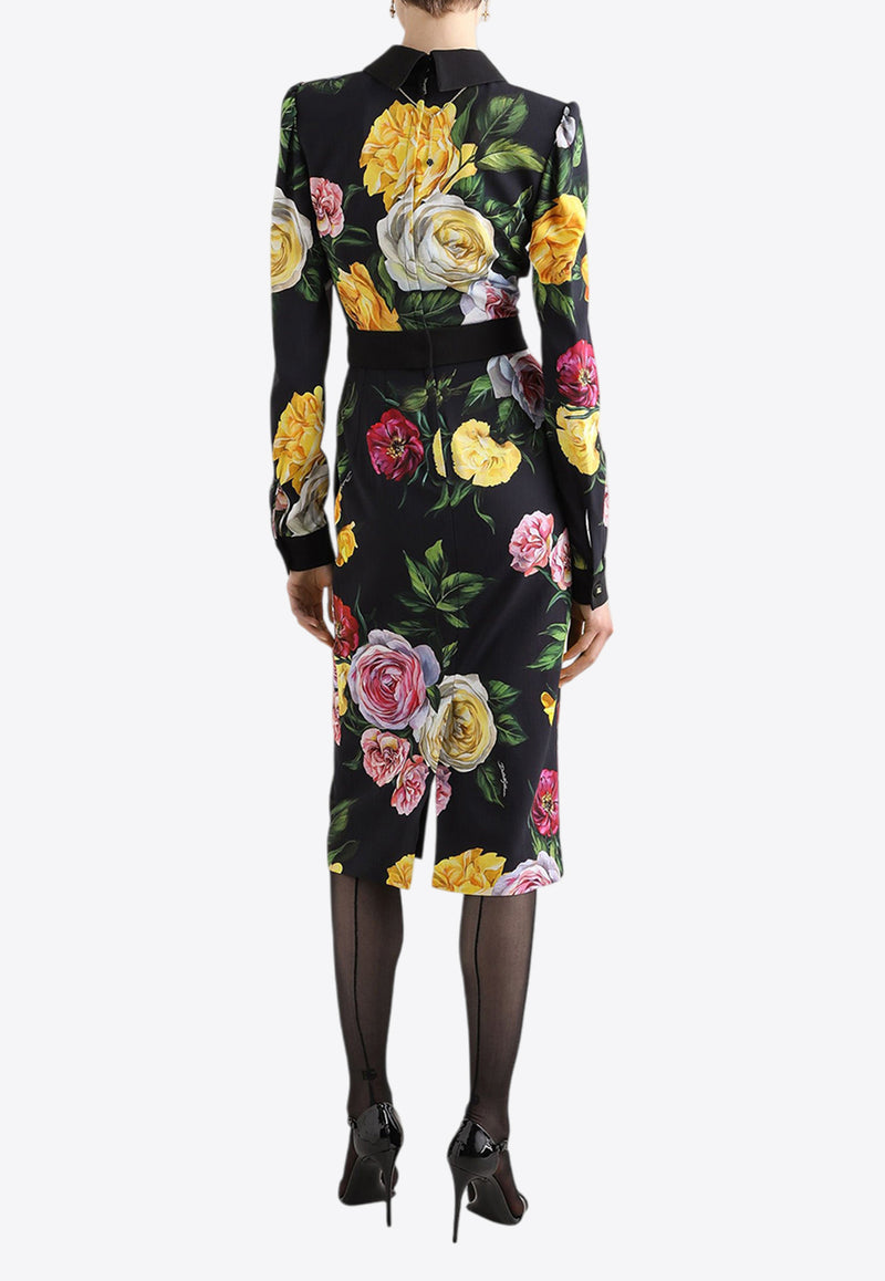 Dolce & Gabbana Floral Print Midi Cady Dress Multicolor F6TLDT FSRPH HN5IY