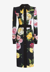 Dolce & Gabbana Floral Print Midi Cady Dress Multicolor F6TLDT FSRPH HN5IY