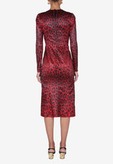 Dolce & Gabbana Leopard Print Long-Sleeved Midi Dress Red F6W3TT FSSGW HR13N