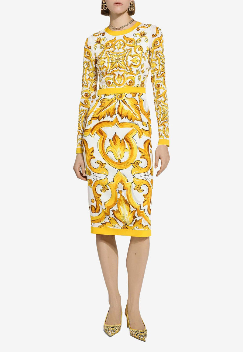 Dolce & Gabbana Majolica Print Midi Dress F6ZJ7T HPABK HG3TN Yellow