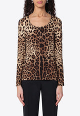 Dolce & Gabbana Silk-Blend Leopard Print T-shirt Brown F73V6TFSADD/P_DOLCE-HY13M