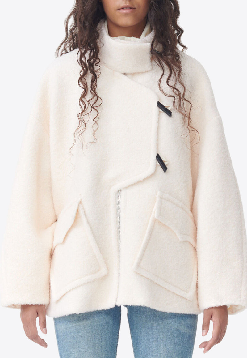 GANNI Boucle Wool Zip-Up Jacket  White F7490CREAM