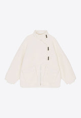 GANNI Boucle Wool Zip-Up Jacket  White F7490CREAM