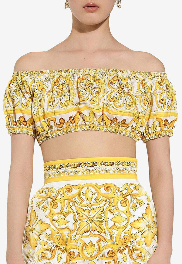 Dolce & Gabbana Majolica Print Off-Shoulder Cropped Top F755RT HH5BA HG3TN Yellow