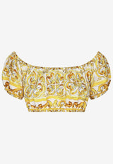 Dolce & Gabbana Majolica Print Off-Shoulder Cropped Top F755RT HH5BA HG3TN Yellow