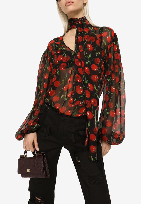 Dolce & Gabbana Cherry Print Blouse in Chiffon F778TT IS1QA HN4IY Multicolor