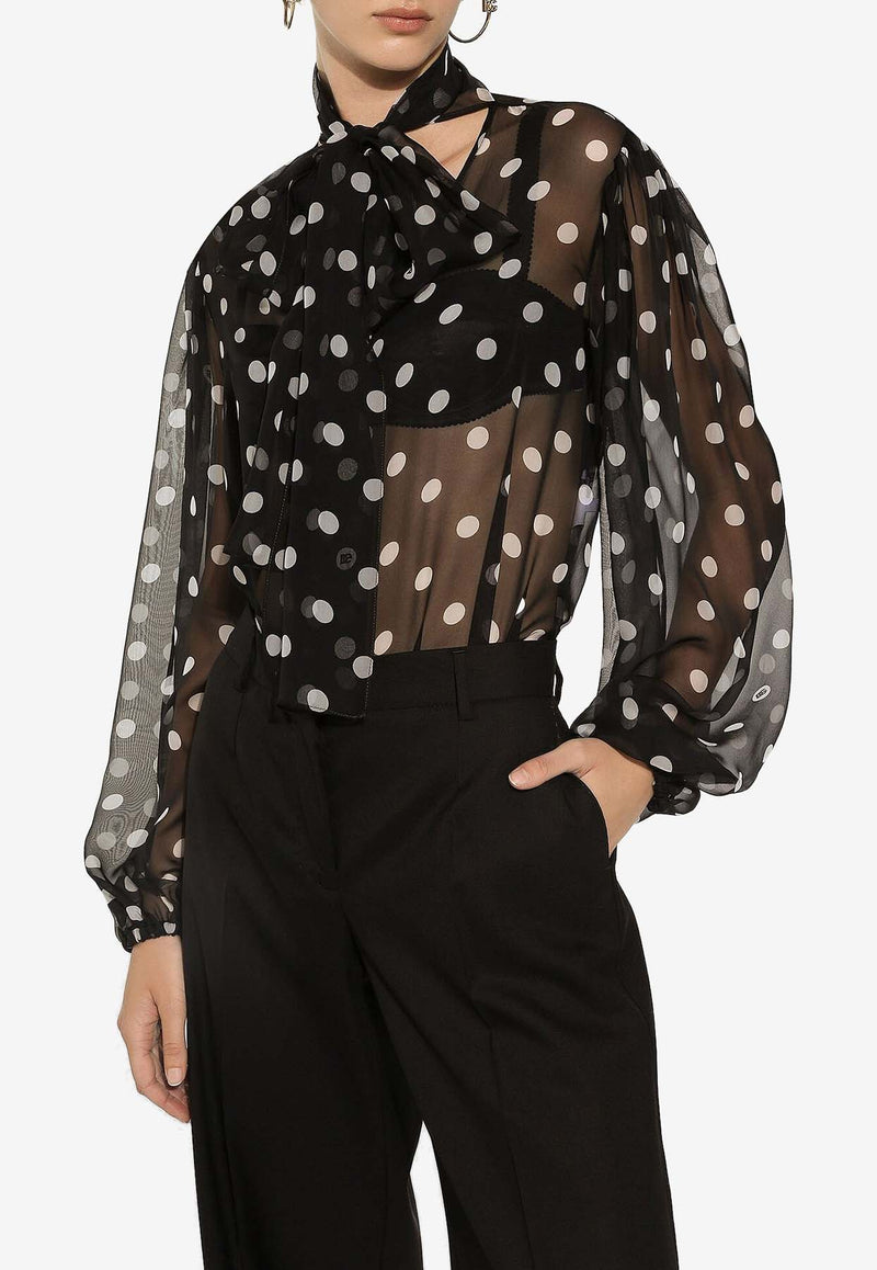 Dolce & Gabbana Polka Dot Print Chiffon Blouse F778TT IS1VH HNZRW Black