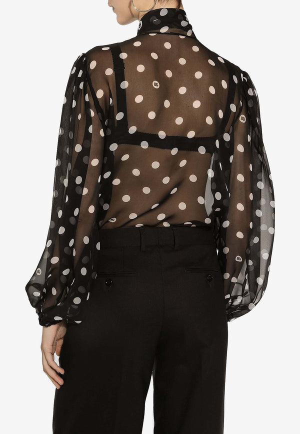 Dolce & Gabbana Polka Dot Print Chiffon Blouse F778TT IS1VH HNZRW Black