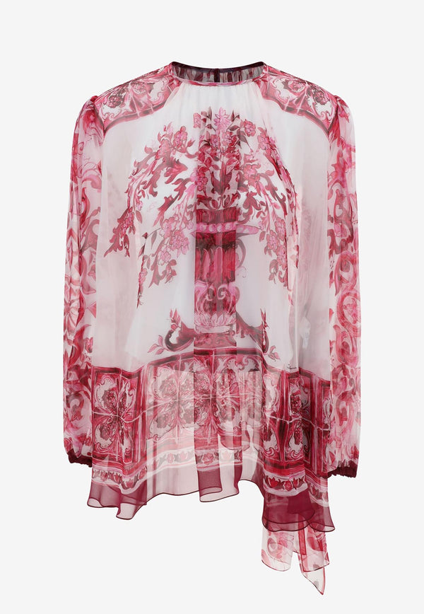 Dolce & Gabbana Majolica Print Silk Blouse F778XT HI1MD HE3TN Multicolor