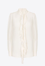 Dolce & Gabbana Georgette Ruffled Blouse White F779KT FU1AR W0001