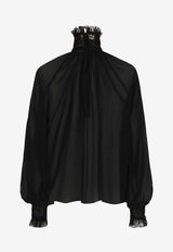 Dolce & Gabbana Long-Sleeved Chiffon Blouse F79EMT FU1AT N0000 Black