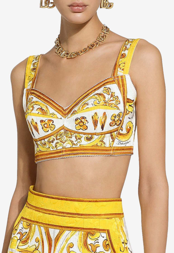 Dolce & Gabbana Majolica Print Corset Crop Top F79EWT FPTAX HG5DQ Yellow