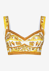 Dolce & Gabbana Majolica Print Corset Crop Top F79EWT FPTAX HG5DQ Yellow