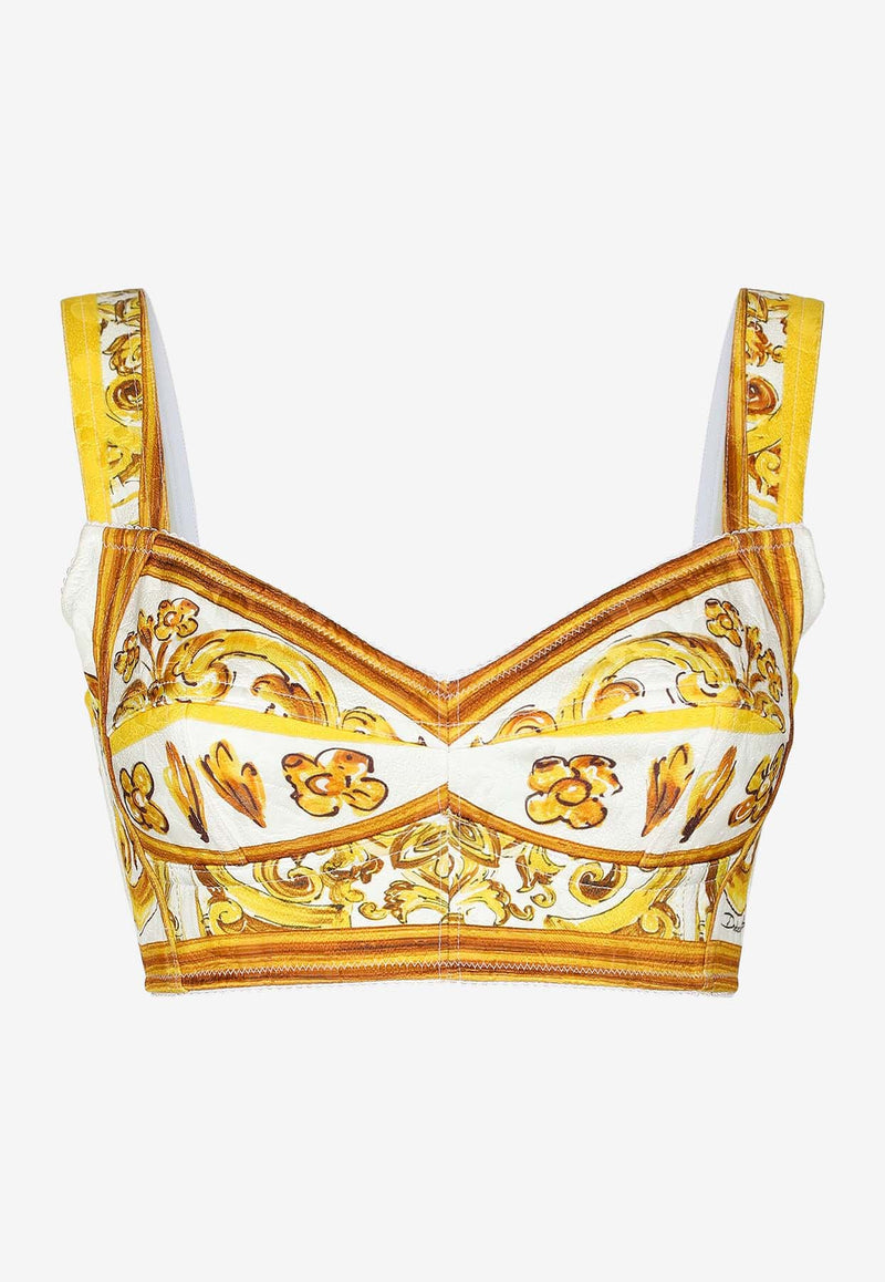 Dolce & Gabbana Majolica Print Corset Crop Top F79EWT FPTAX HG5DQ Yellow