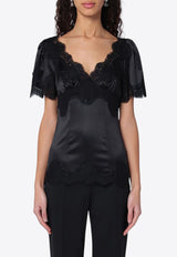 Dolce & Gabbana Satin and Lace V-neck Top Black F7U44TFURAG/P_DOLCE-N0000