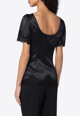 Dolce & Gabbana Satin and Lace V-neck Top Black F7U44TFURAG/P_DOLCE-N0000