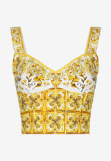 Dolce & Gabbana Majolica Print Corset Top F7W98T HH5EA HG3TN Yellow