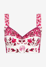 Dolce & Gabbana Majolica Print Cropped Top F7Y28T HPAB7 HE3TN Pink