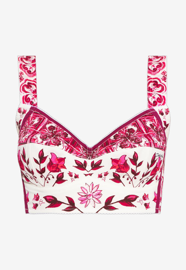 Dolce & Gabbana Majolica Print Cropped Top F7Y28T HPAB7 HE3TN Pink