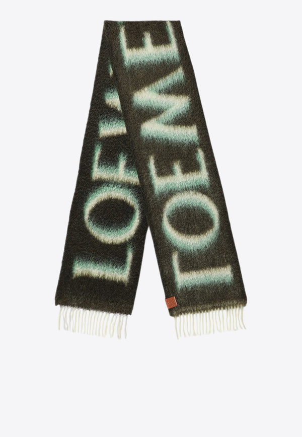 Loewe Logo Intarsia Mohair Fringed Scarf Green F811257X03DWO/P_LOEW-4102