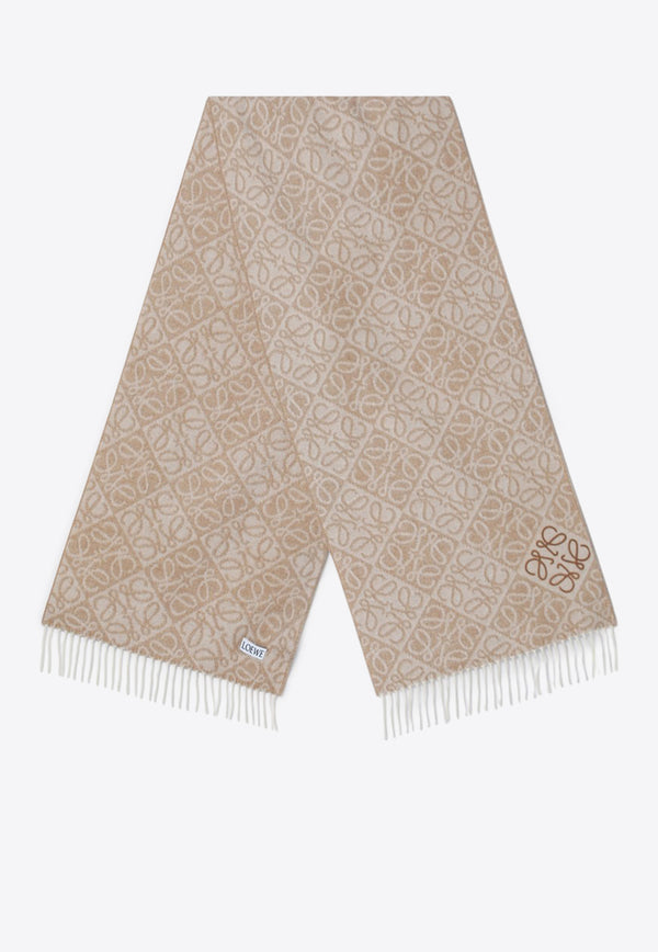 Loewe Anagram Wool and Cashmere Scarf Beige F811SS1X01WO/Q_LOEW-2140