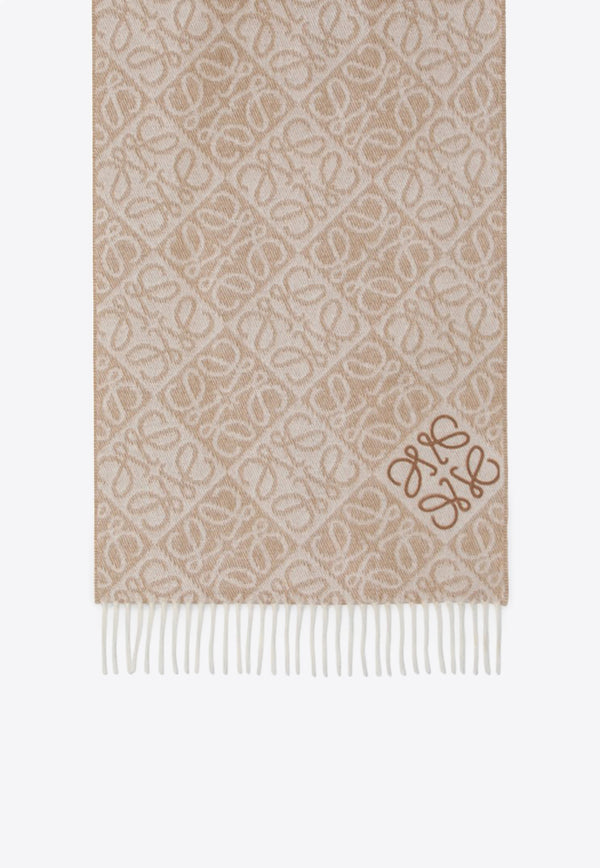 Loewe Anagram Wool and Cashmere Scarf Beige F811SS1X01WO/Q_LOEW-2140