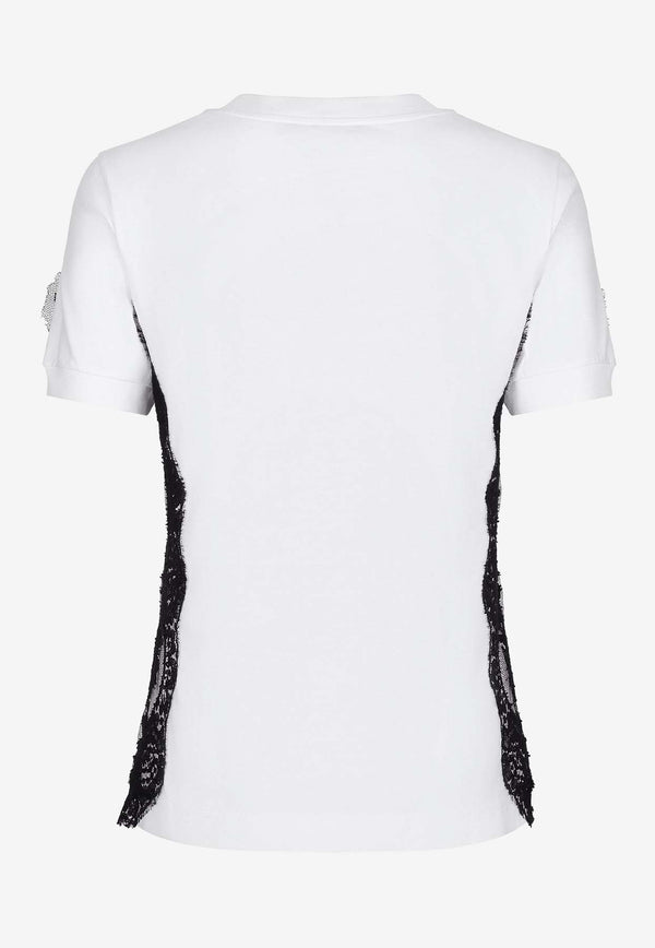Dolce & Gabbana Logo Plaque T-shirt with Lace Inserts F8N08T GDB7U S9000