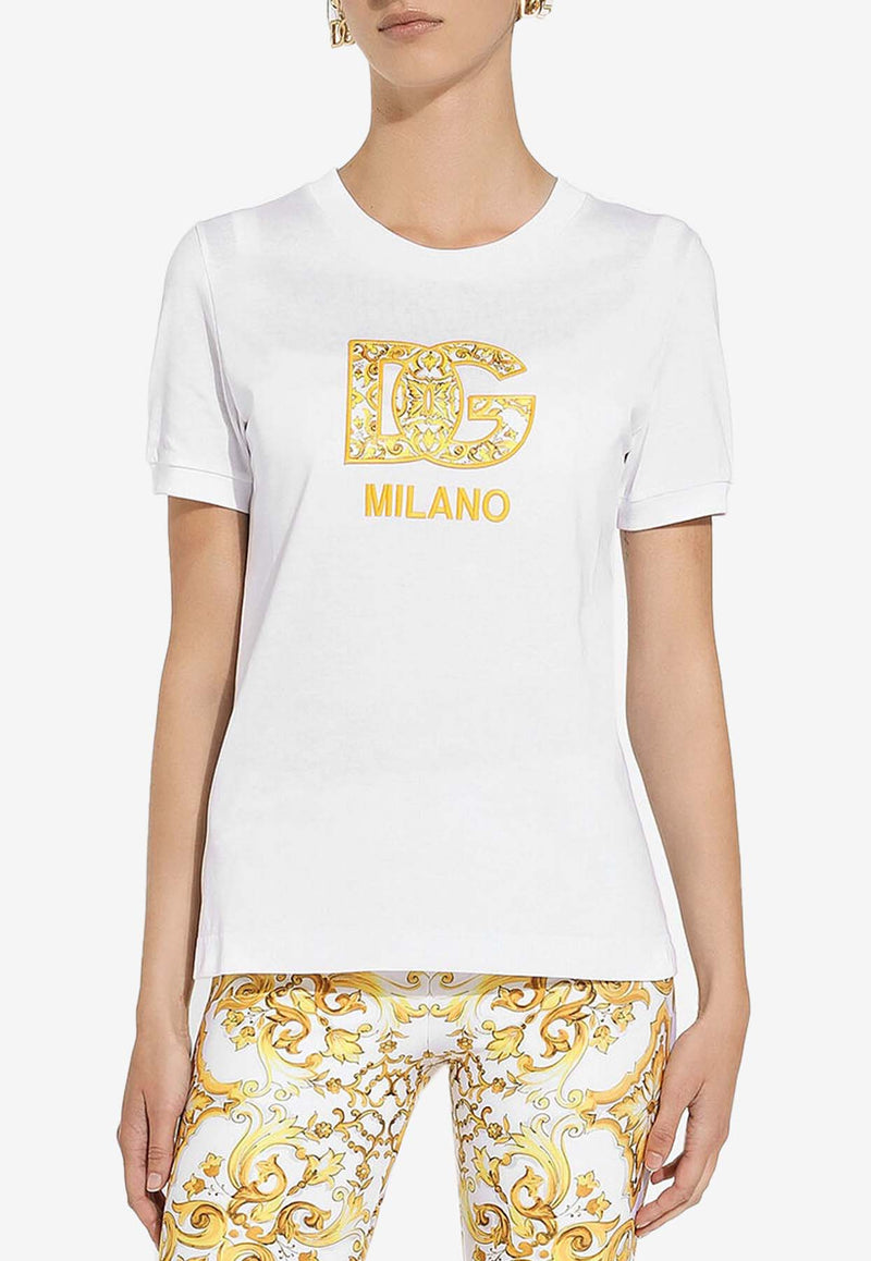 Dolce & Gabbana Majolica Print DG Logo Patch T-shirt F8N08Z GDBVX S8402 White