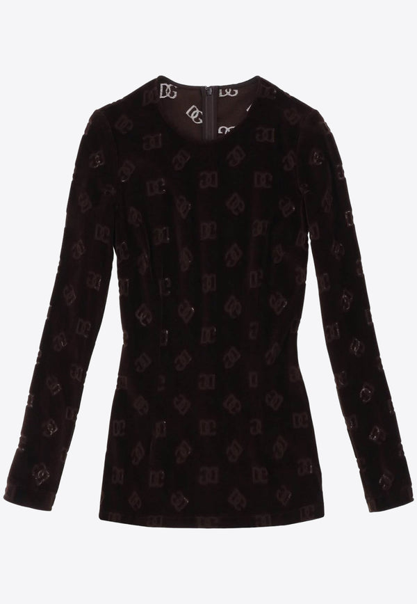 Dolce & Gabbana Logo Monogram Long-Sleeved T-shirt Brown F8T15T FJ7DL M0023