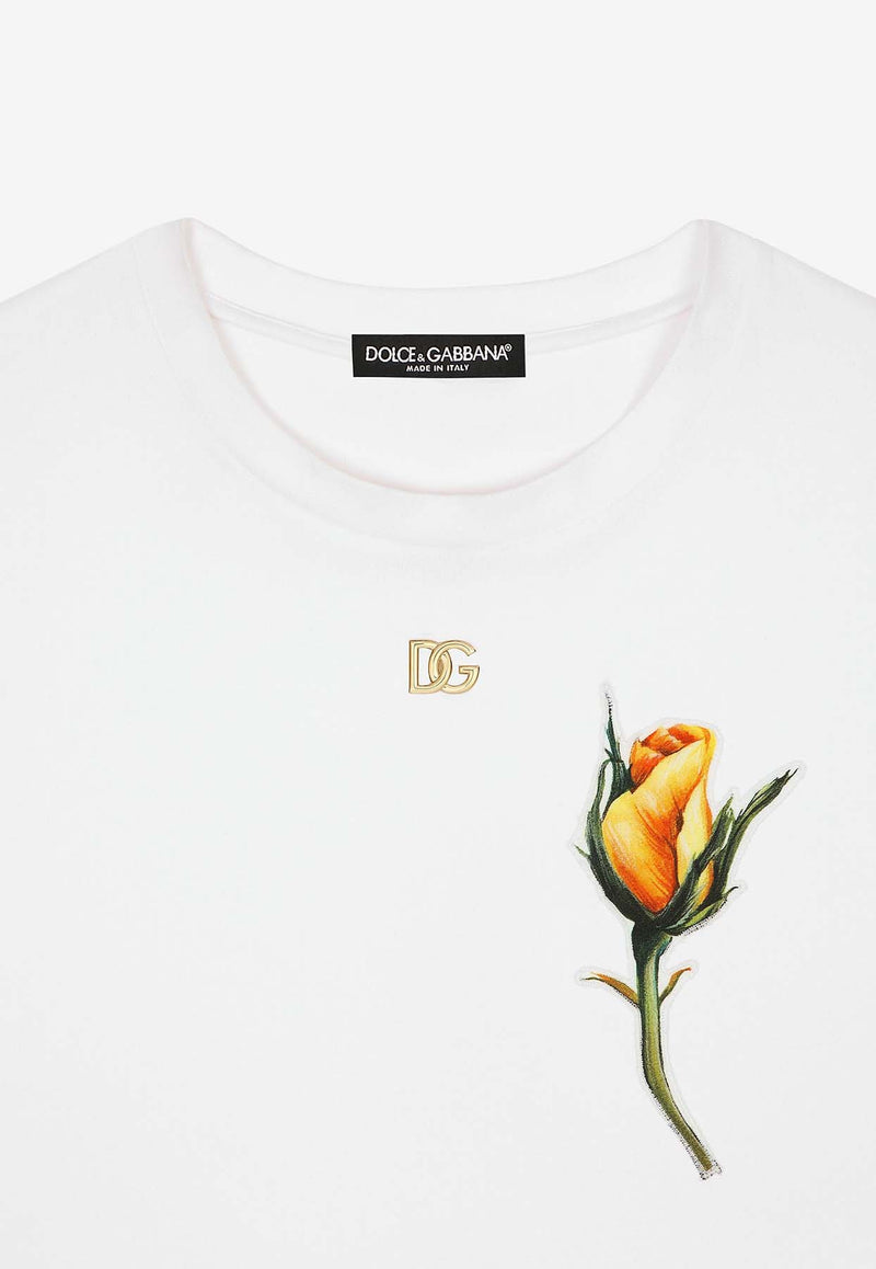 Dolce & Gabbana DG Rose Embroidered Patch T-shirt F8U68Z G7G9A W0800 White