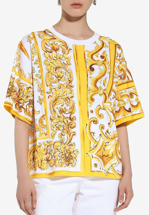 Dolce & Gabbana Majolica Print Oversized T-shirt F8U74T II7EP H55DQ Yellow